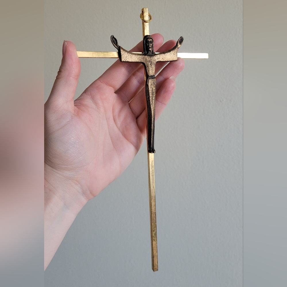 Vintage Brass Colored Crucifix for Wall Hanging